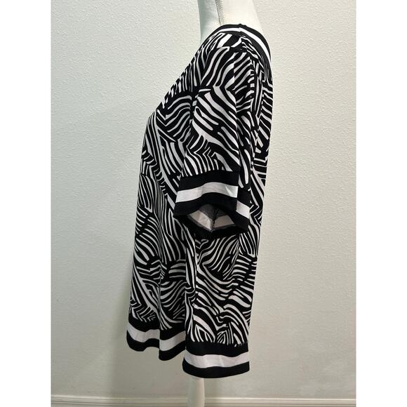 Michael Kors Womens Zebra Border-Print One Shoulder Blouse BlackWhite Large New - Picture 3 of 8
